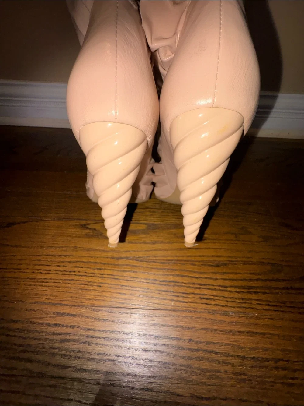 Jeffrey Campbell Peach Ruffle Peep-Toe Heels